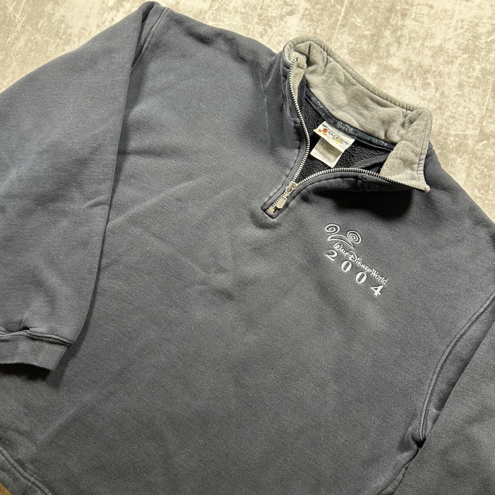 Walt Disney World Quarter Zip Sweatshirt Mens Large Black 2004 Embroidered Logo